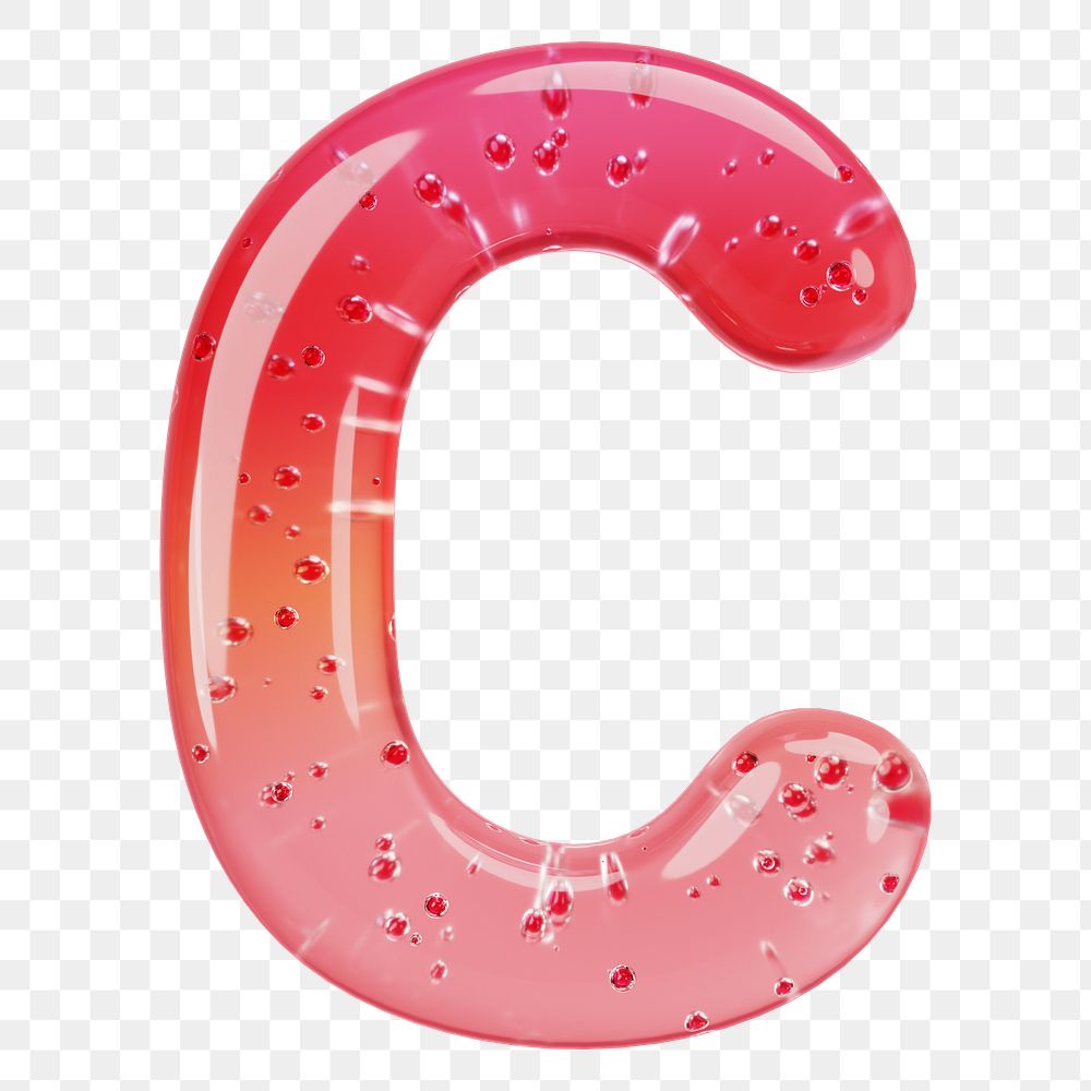 Letter C png 3D red jelly alphabet, transparent background