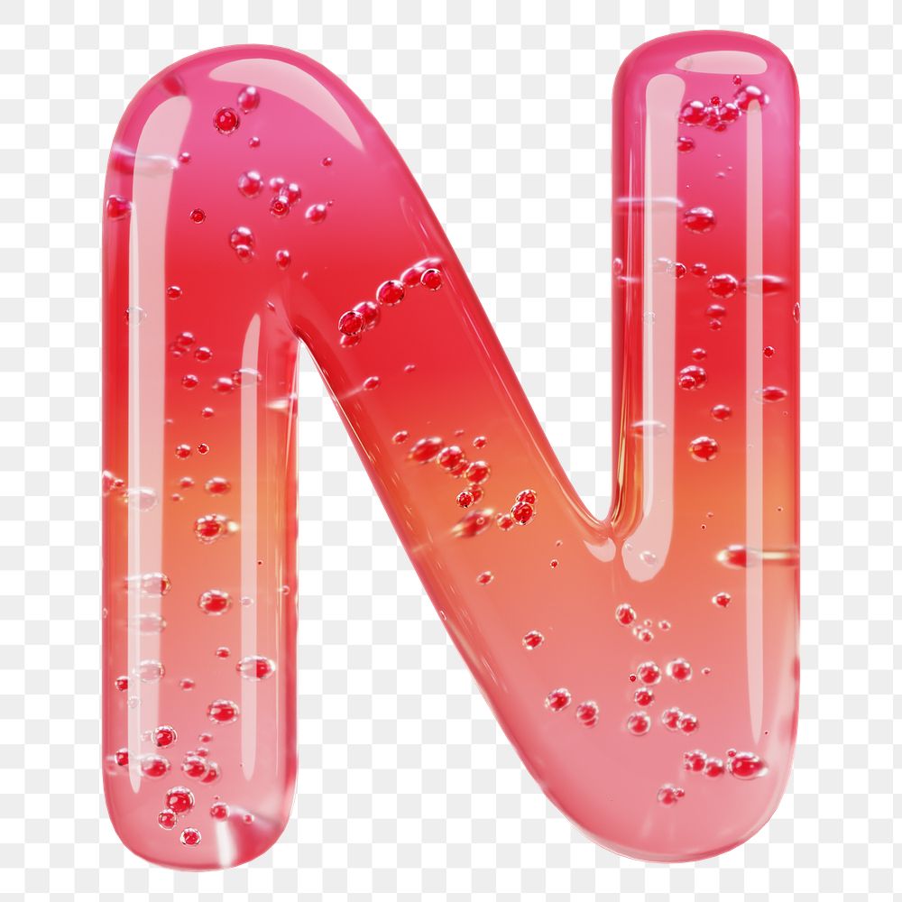 Letter N png 3D red jelly alphabet, transparent background