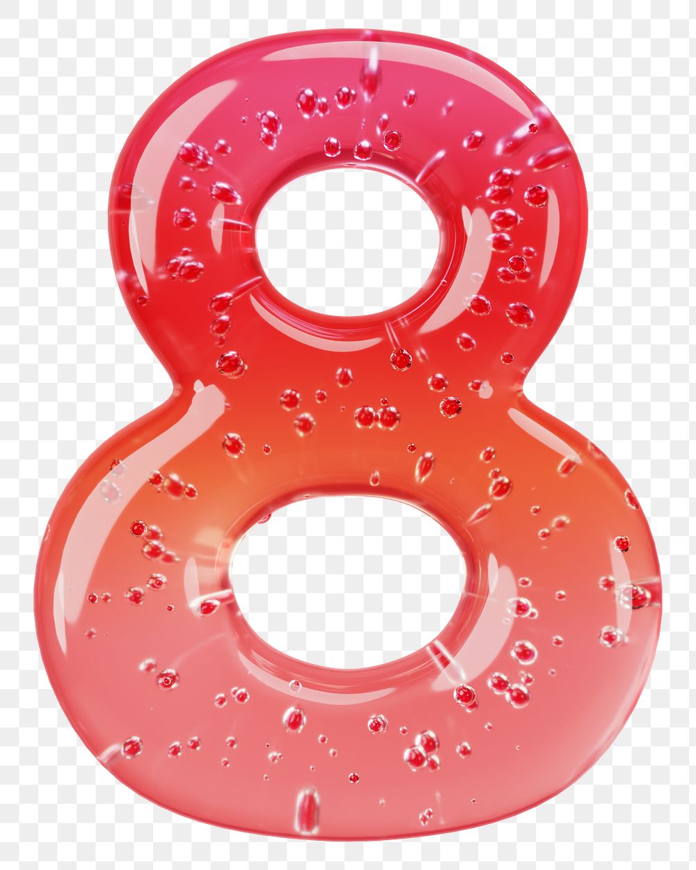 Number 8 png 3D red jelly, transparent background