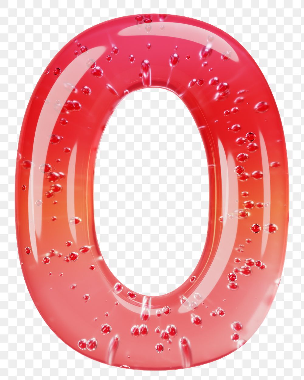 Number 0 png 3D red jelly, transparent background