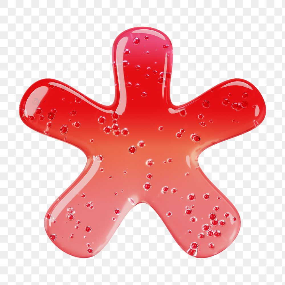 Asterisk sign png 3D red jelly symbol, transparent background