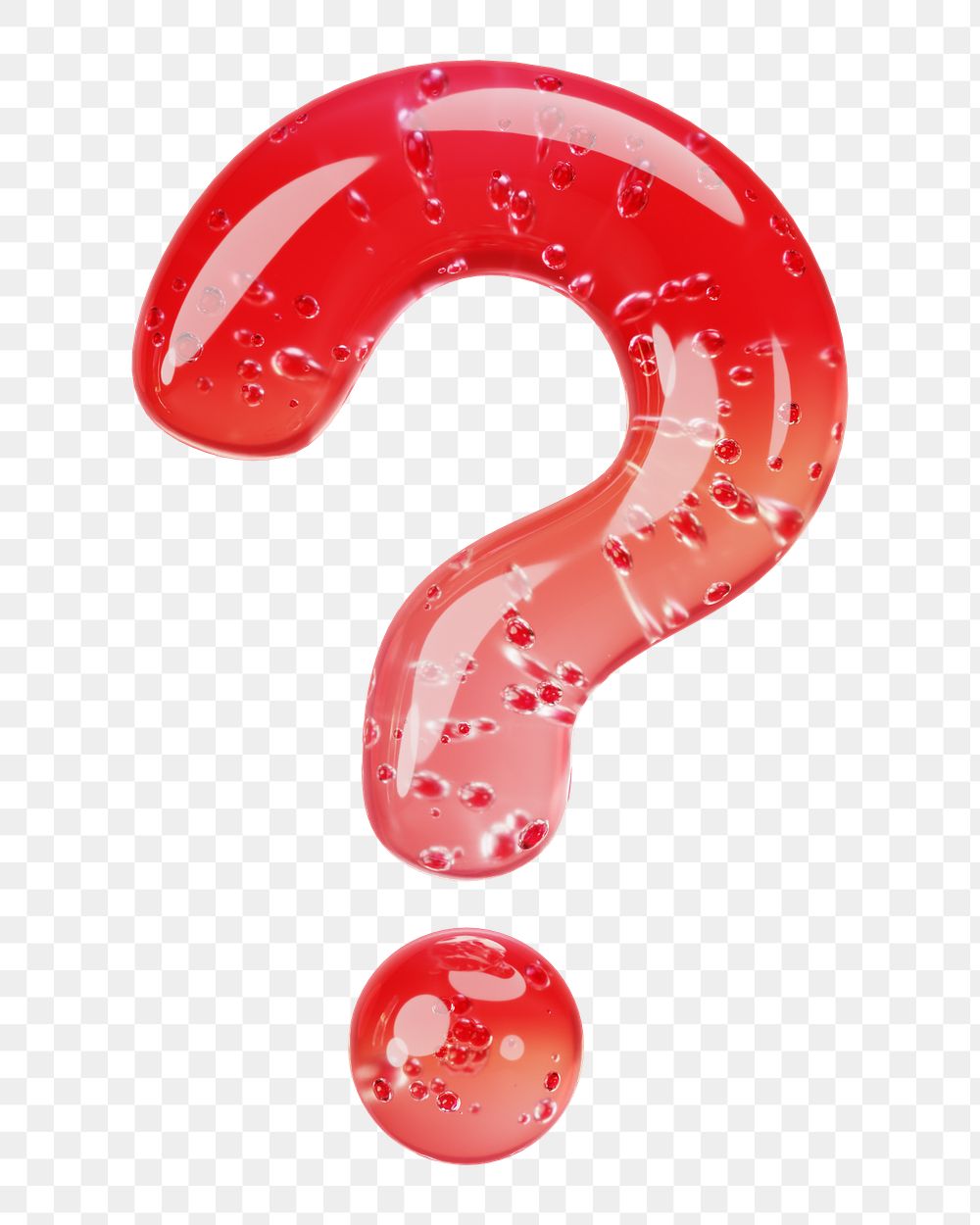 Question mark sign png 3D red jelly symbol, transparent background
