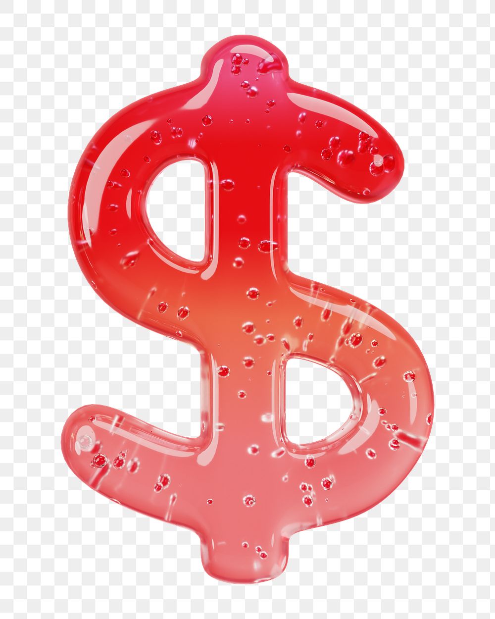 Dollar sign png 3D red jelly symbol, transparent background