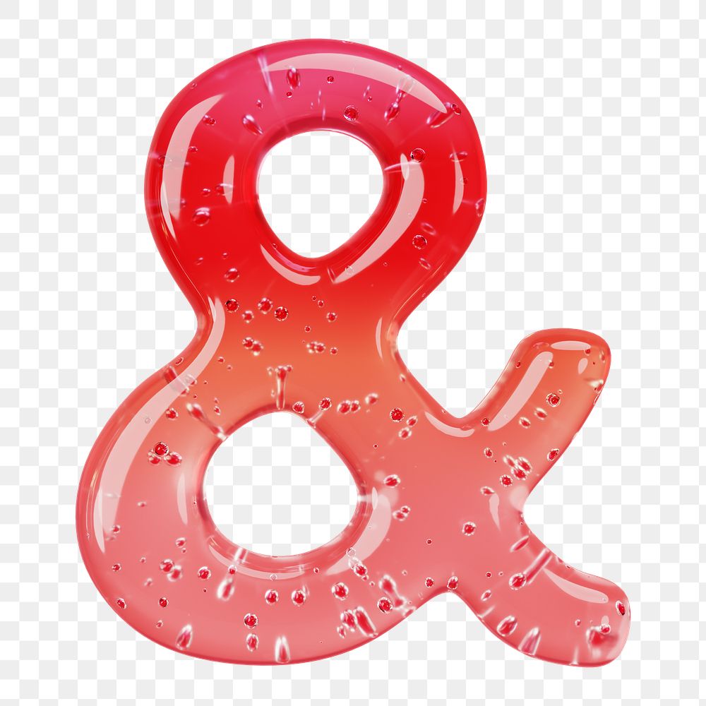 Ampersand sign png 3D red jelly symbol, transparent background