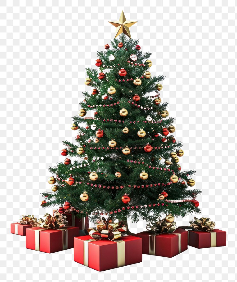 PNG Christmas tree plant gift white background.