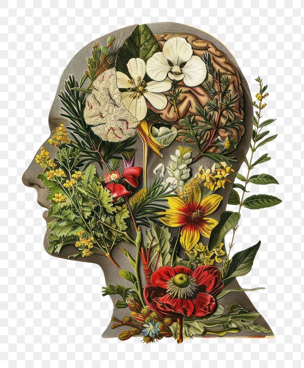 PNG Old illustration human head asteraceae painting graphics