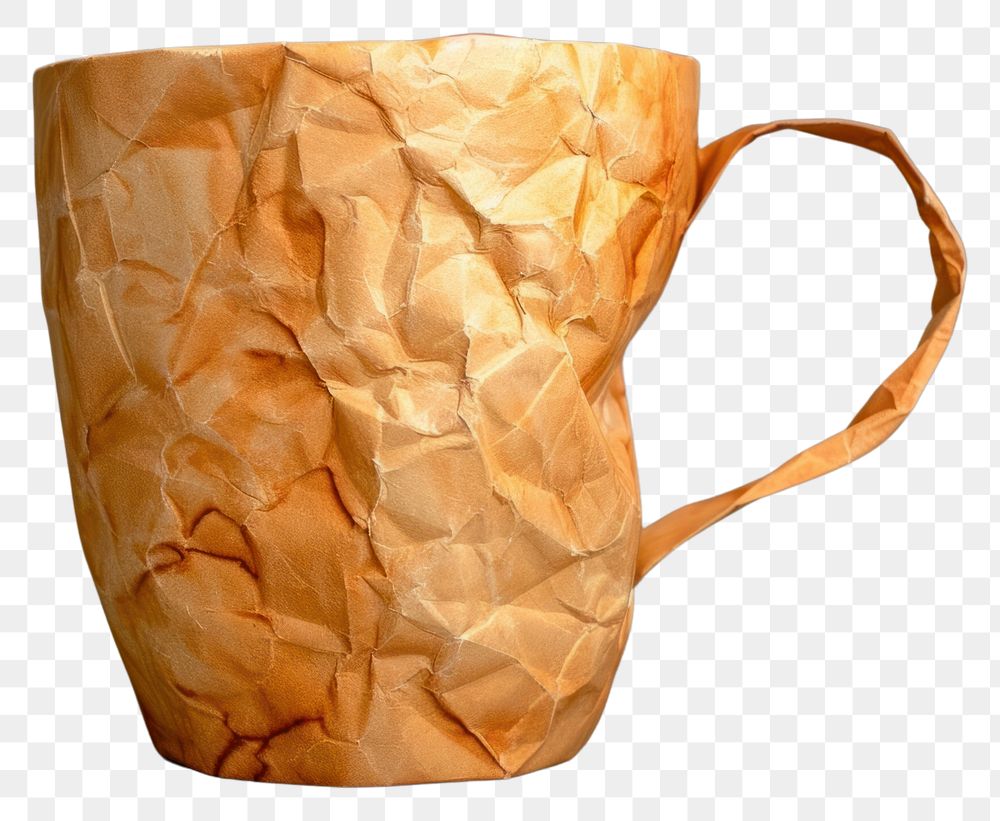 PNG Mug in style of crumpled handicraft beverage pottery.
