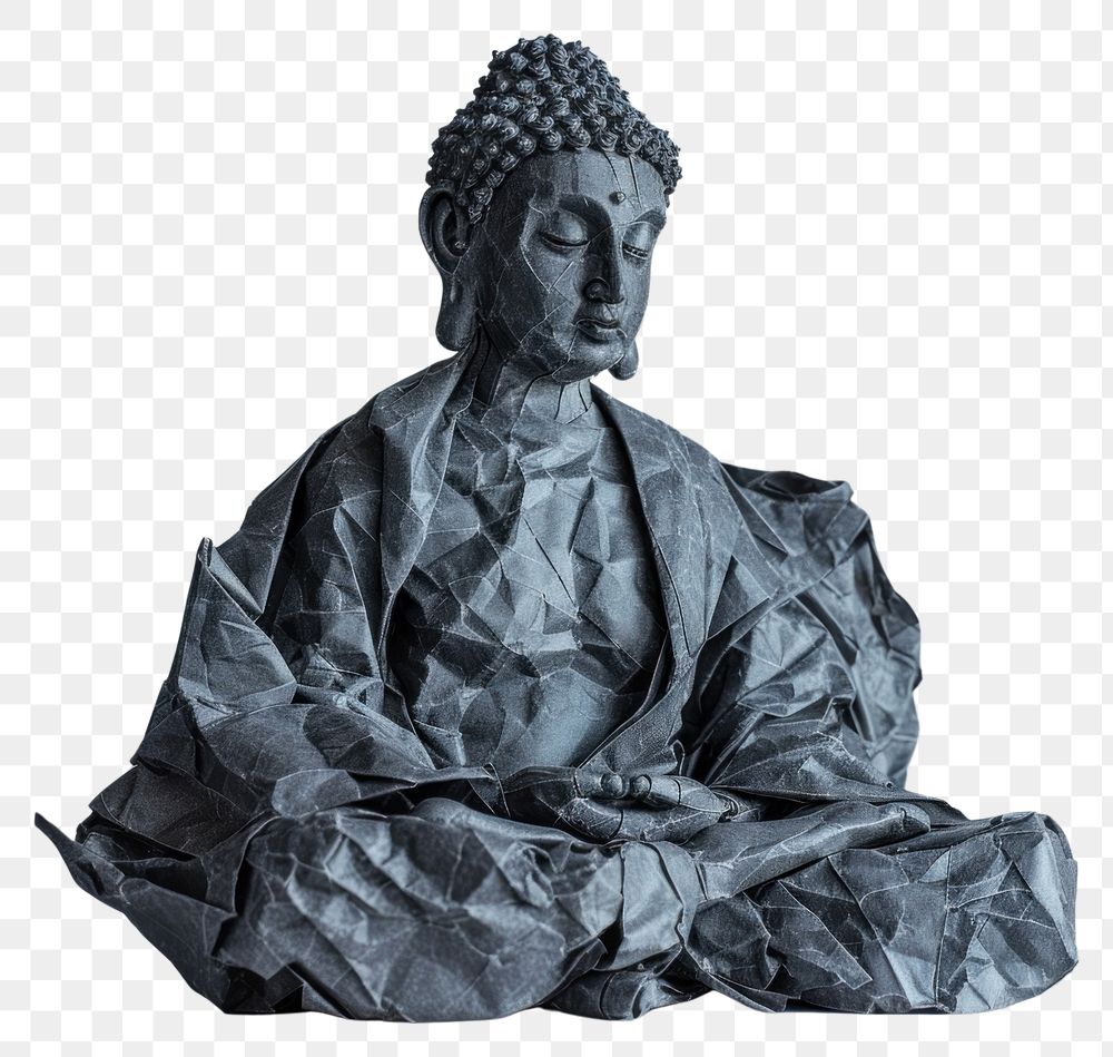 PNG Buddha in style of crumpled worship person prayer.