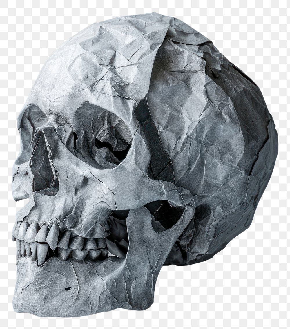 PNG Skull in style of crumpled person human art.