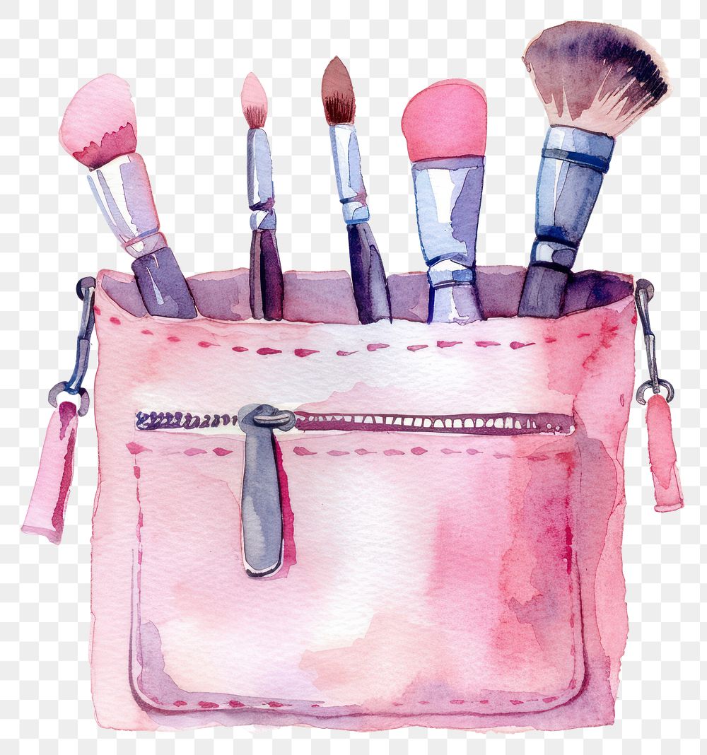 PNG  Watercolor of cosmetic cosmetics brush weaponry.