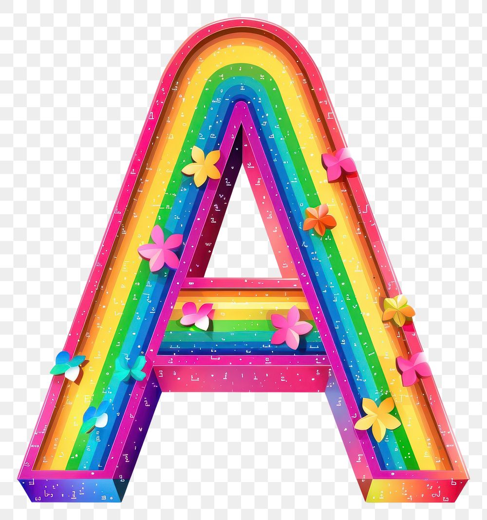 PNG  Rainbow with alphabet A pattern font white background.