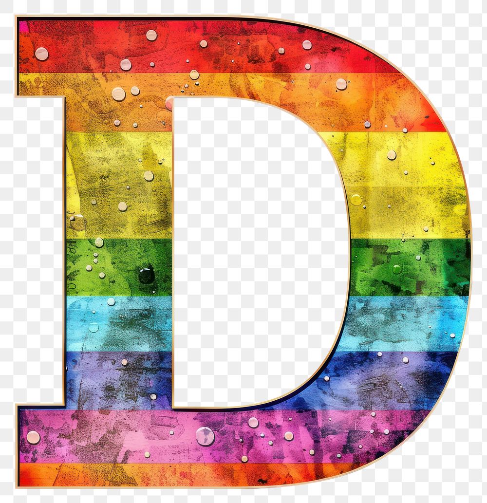 PNG  Rainbow with alphabet D pattern font white background.