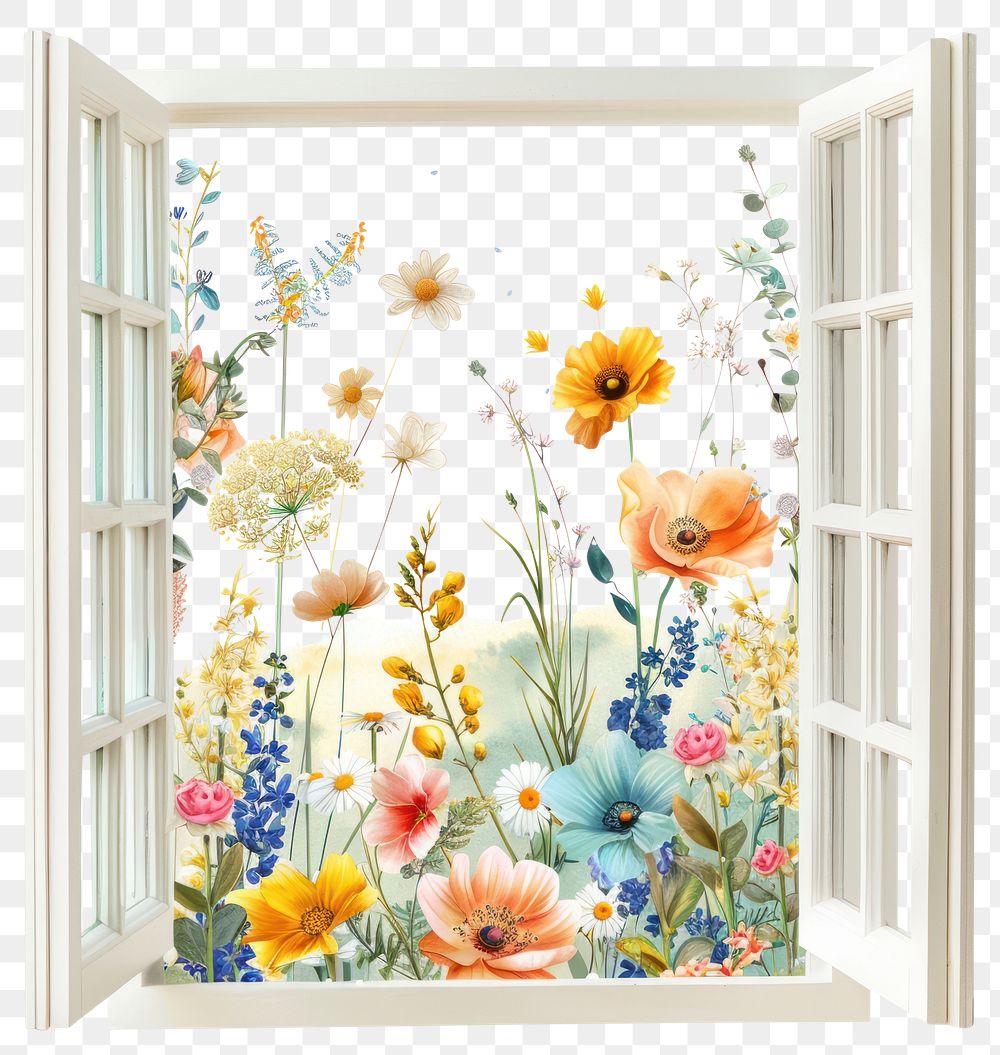 PNG Flower Collage window pattern flower painting