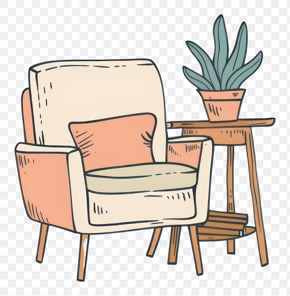 PNG Furniture flat illustration armchair plant.