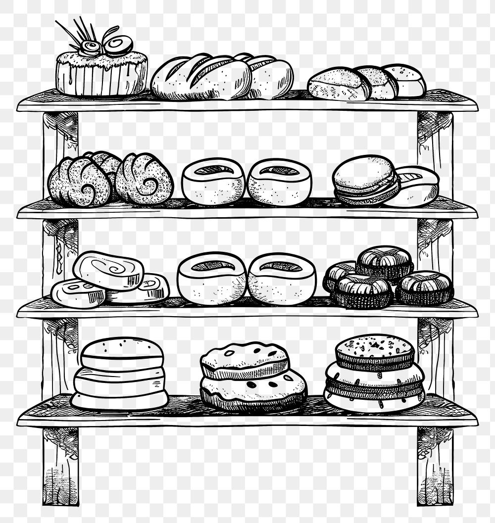 PNG Hand drawn of bakery drawing sketch monochrome.