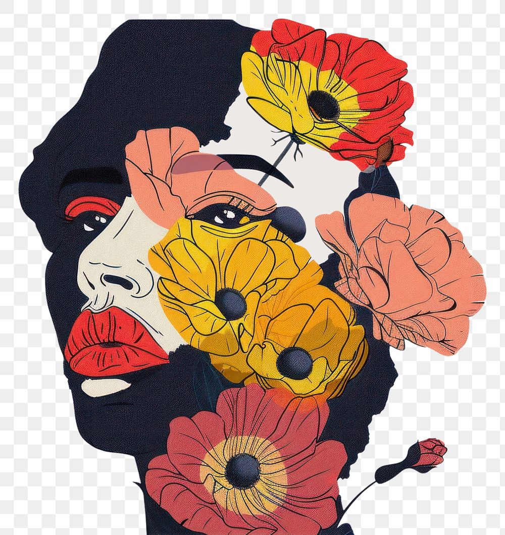 PNG Drawing flower face art painting sketch.
