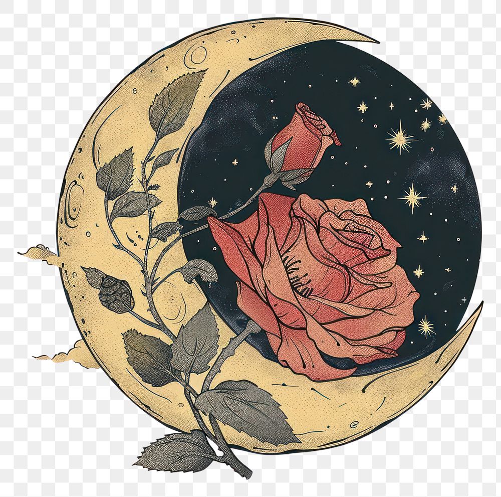 PNG Drawing flower on moon art plant rose.