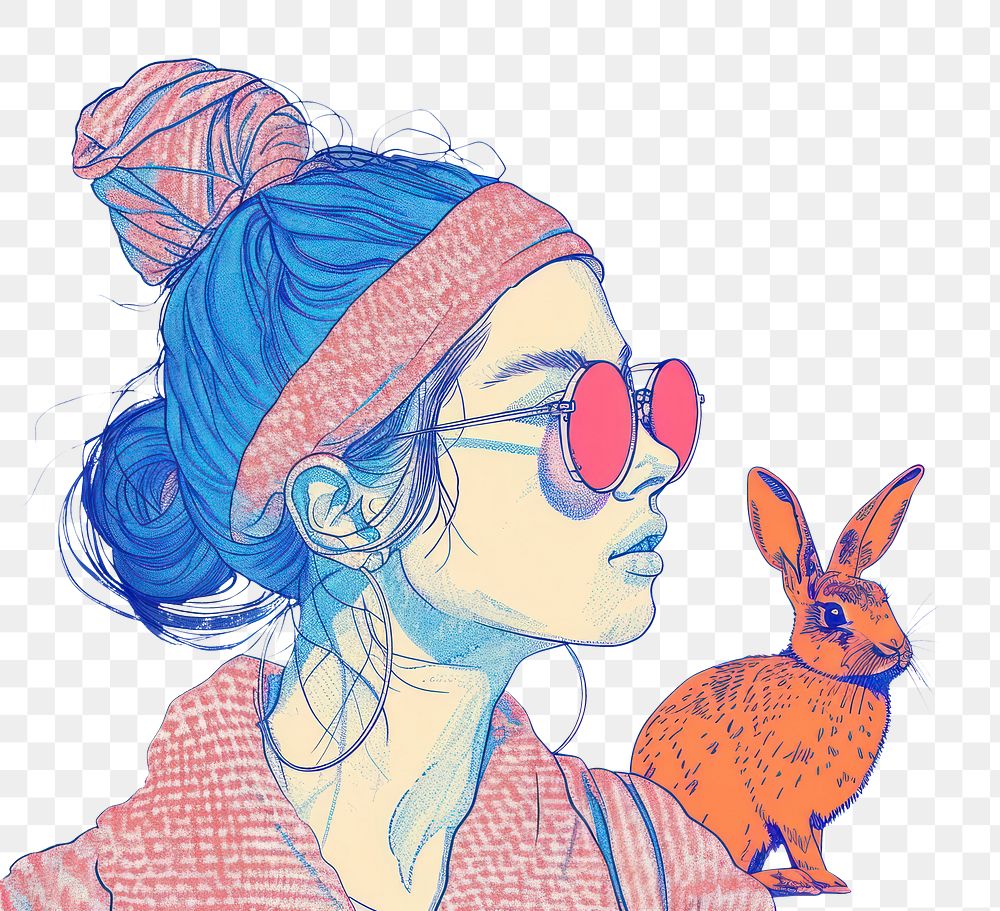 PNG Drawing woman with rabbit art sketch adult.