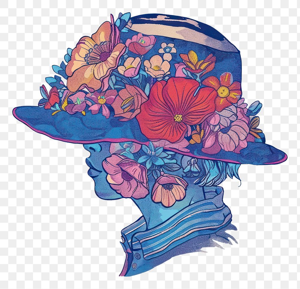 PNG Drawing flower hat art painting sketch.