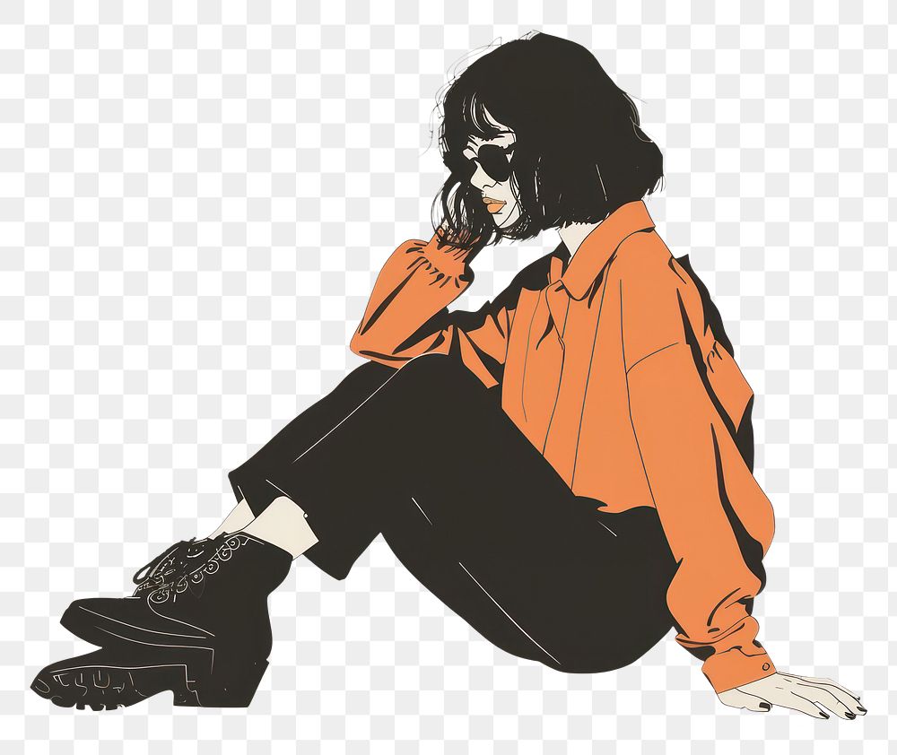 PNG Drawing woman sitting with shadow adult disappointment hopelessness.