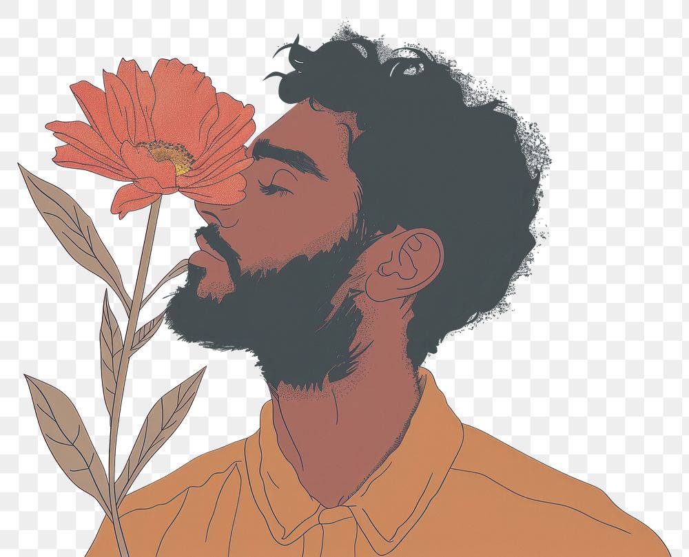 PNG Drawing sad man with flower portrait adult plant.