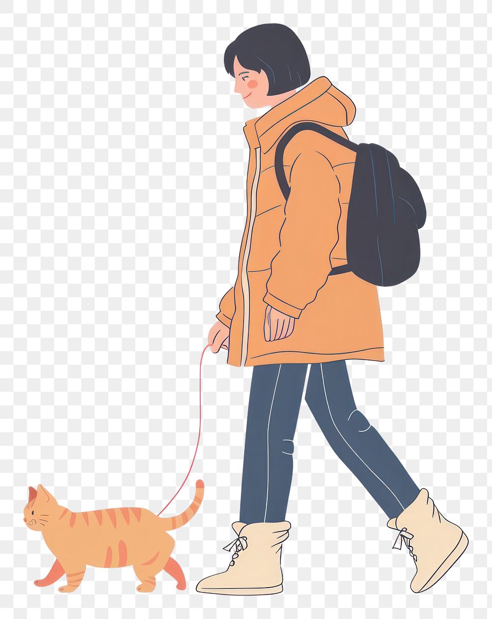 PNG Person walking with a cat flat illustration sweatshirt clothing knitwear.