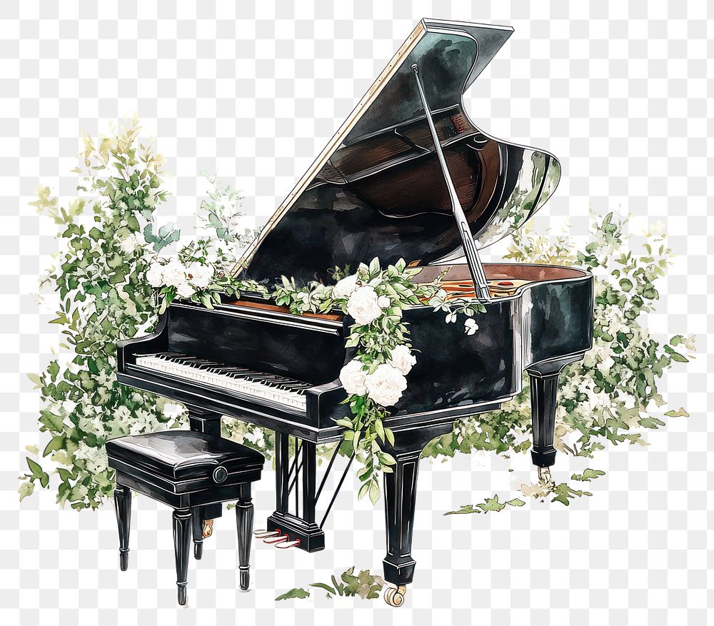 PNG Elegant piano adorned with flowers