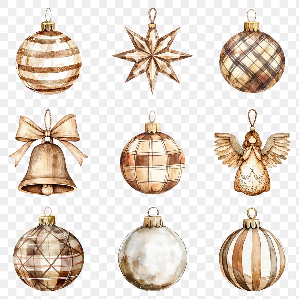 PNG cozy Christmas bauble ornament element set, transparent background