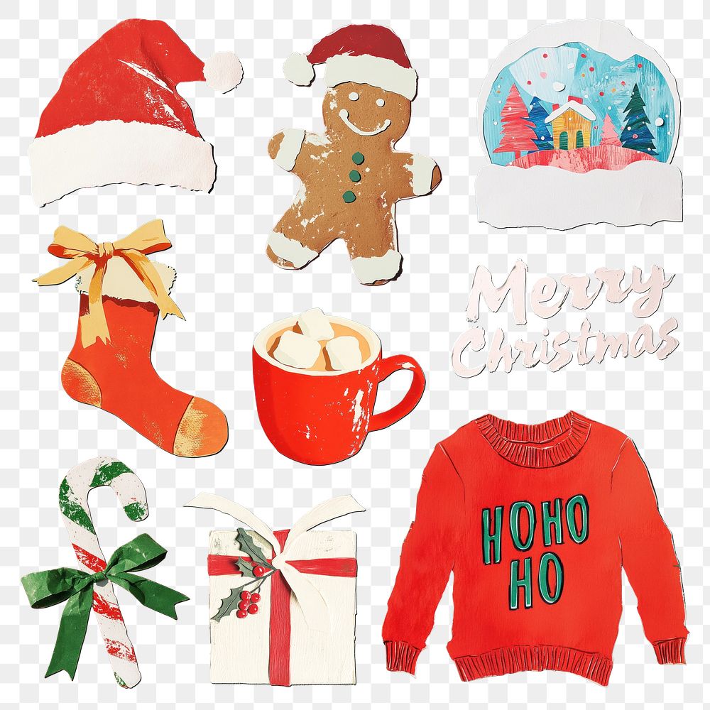 PNG Christmas craft design element set, transparent background