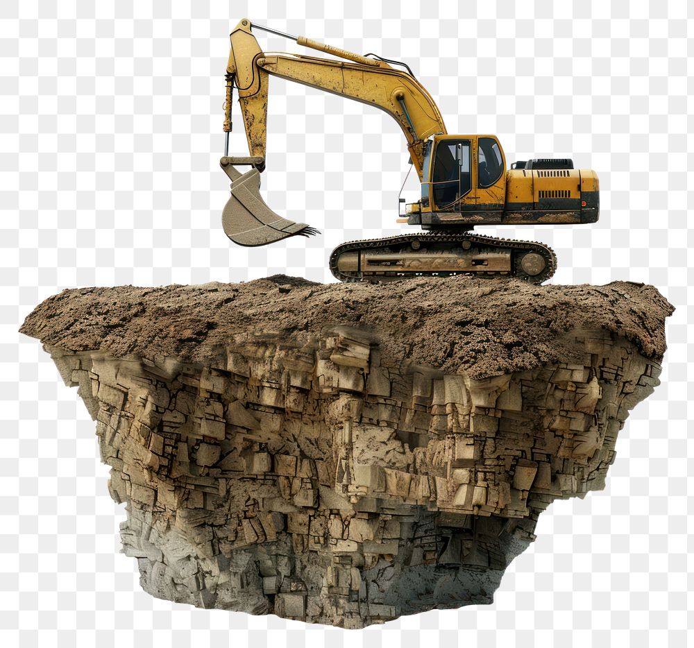 PNG Excavator on floating rocky terrain