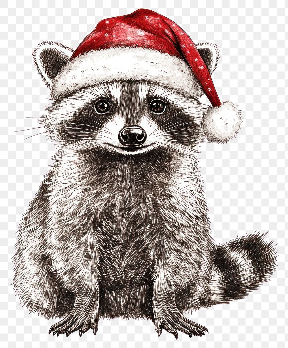 PNG A full body Raccoon wearing Christmas hat raccoon illustration christmas.