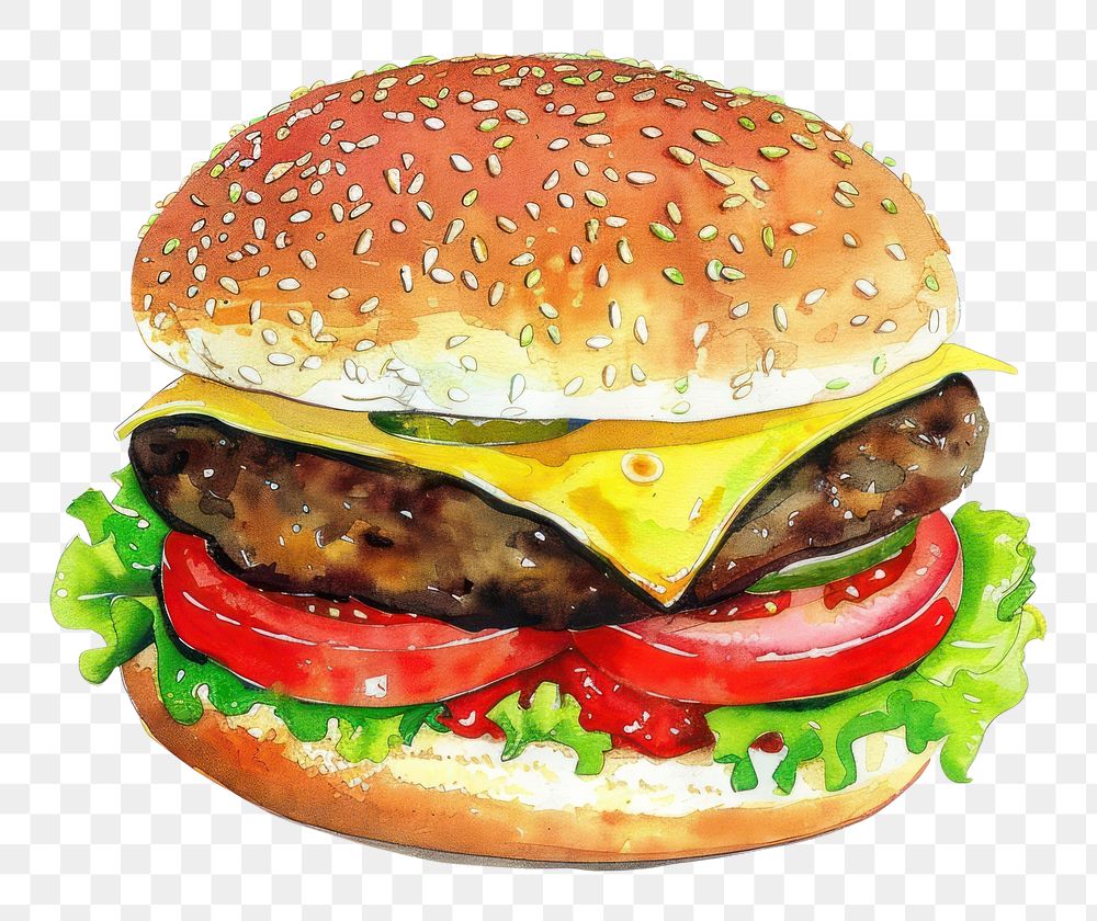 PNG An isolated fast food illustration watercolor burger.