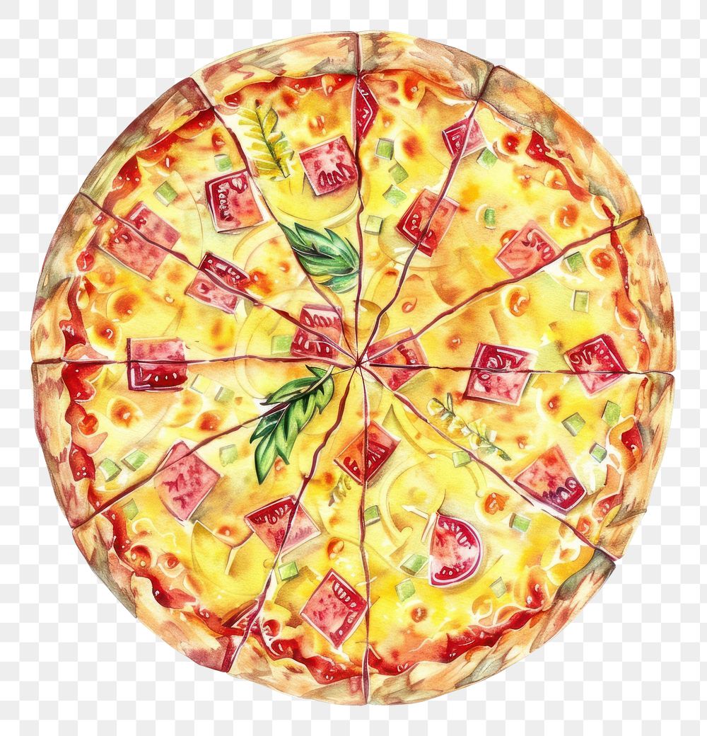 PNG An isolated hawaiian pizza food illustration watercolor.