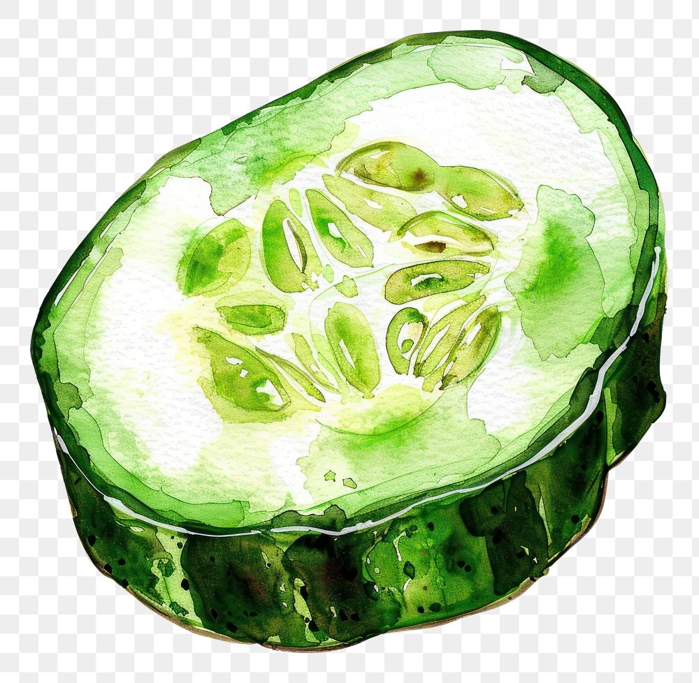 PNG An isolated fresh slice cucumber food illustration watercolor.