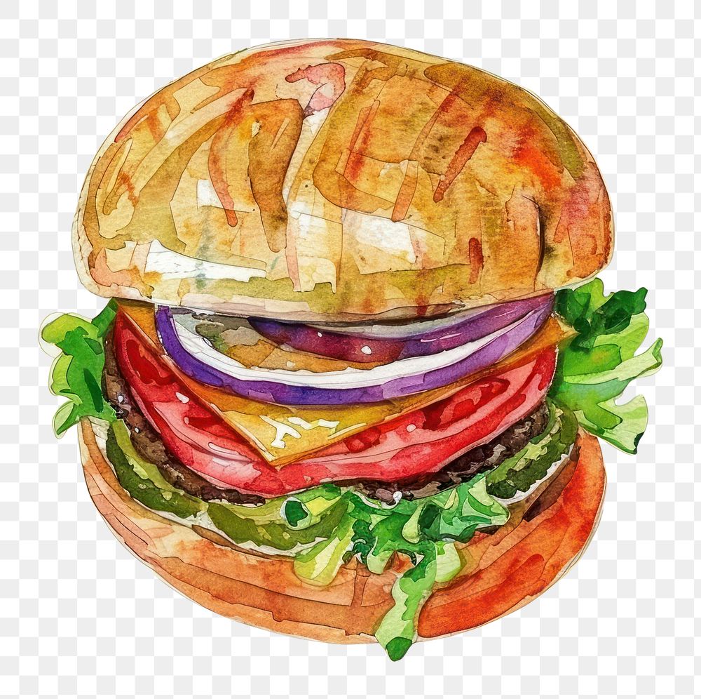 PNG An isolated burger food illustration watercolor.