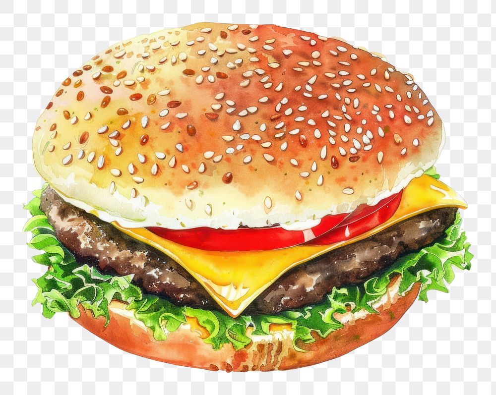 PNG An isolated fast food illustration watercolor burger.