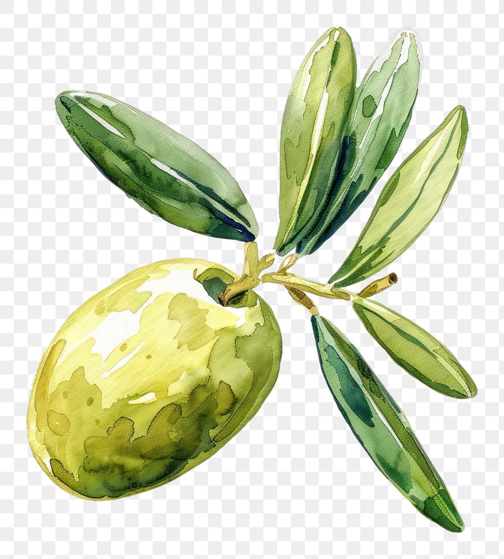 PNG An isolated fresh olive illustration watercolor leaf.