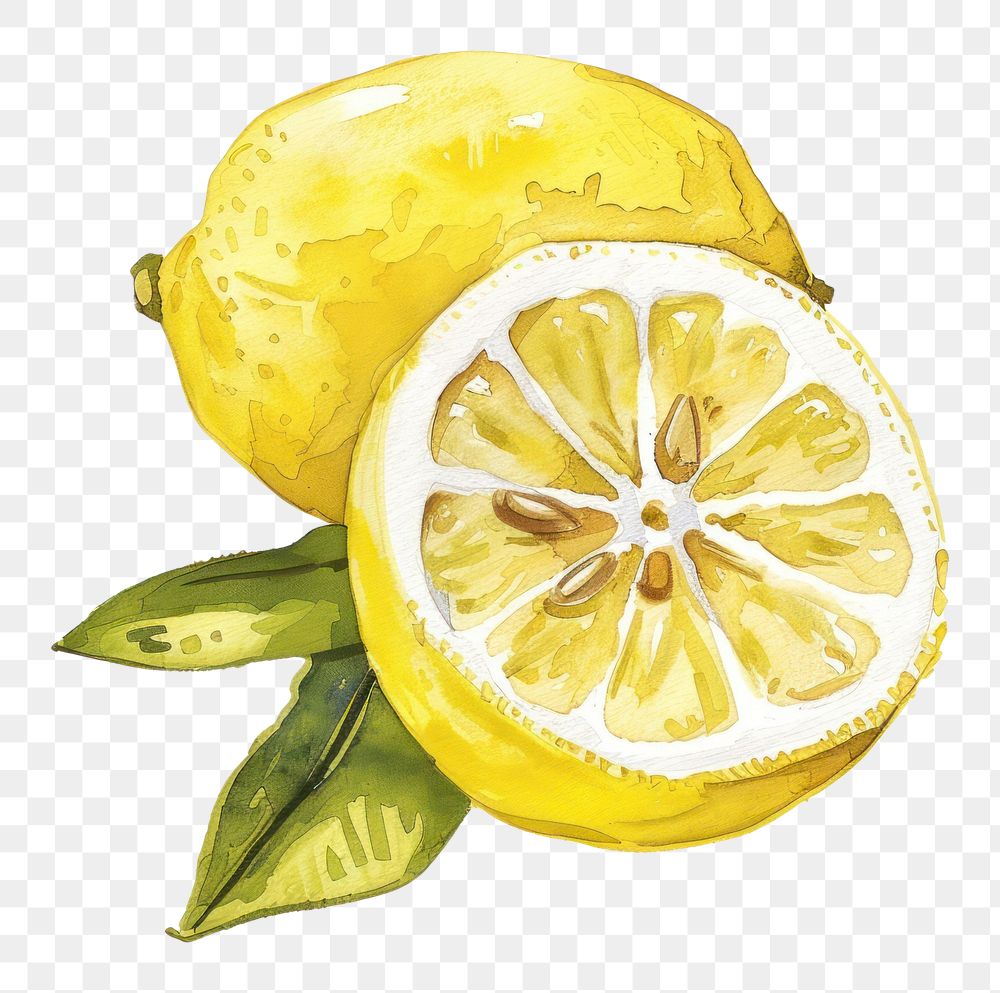 PNG An isolated fresh lemon illustration watercolor produce.