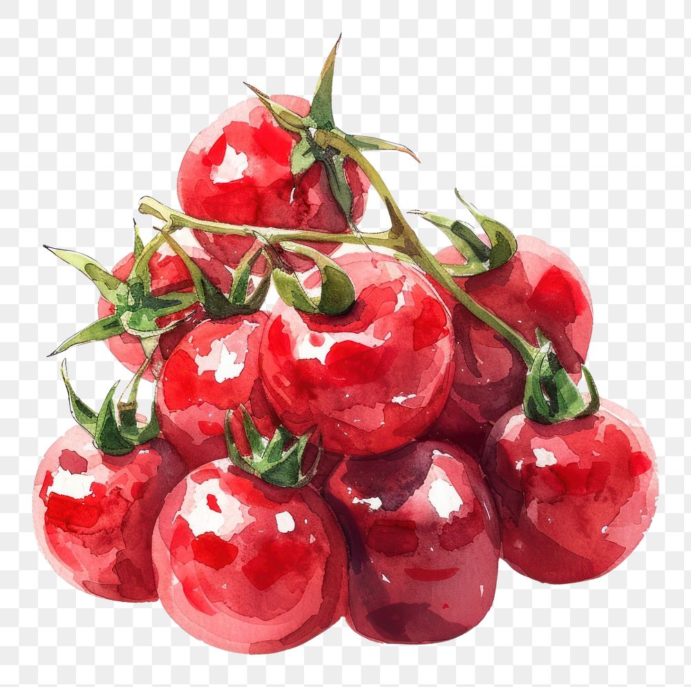 PNG An isolated fresh cherry tomatoes food illustration watercolor.