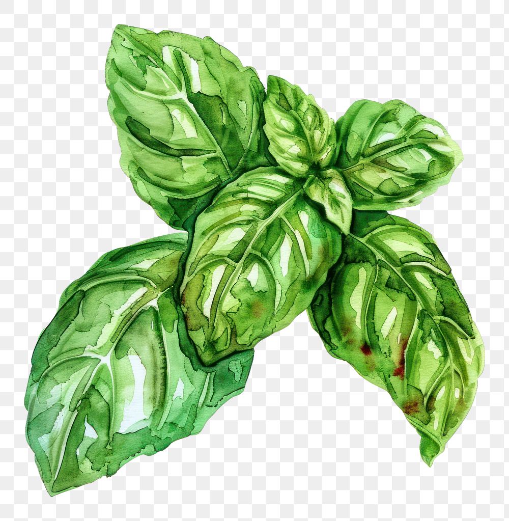 PNG An isolated fresh basil illustration watercolor vibrant.