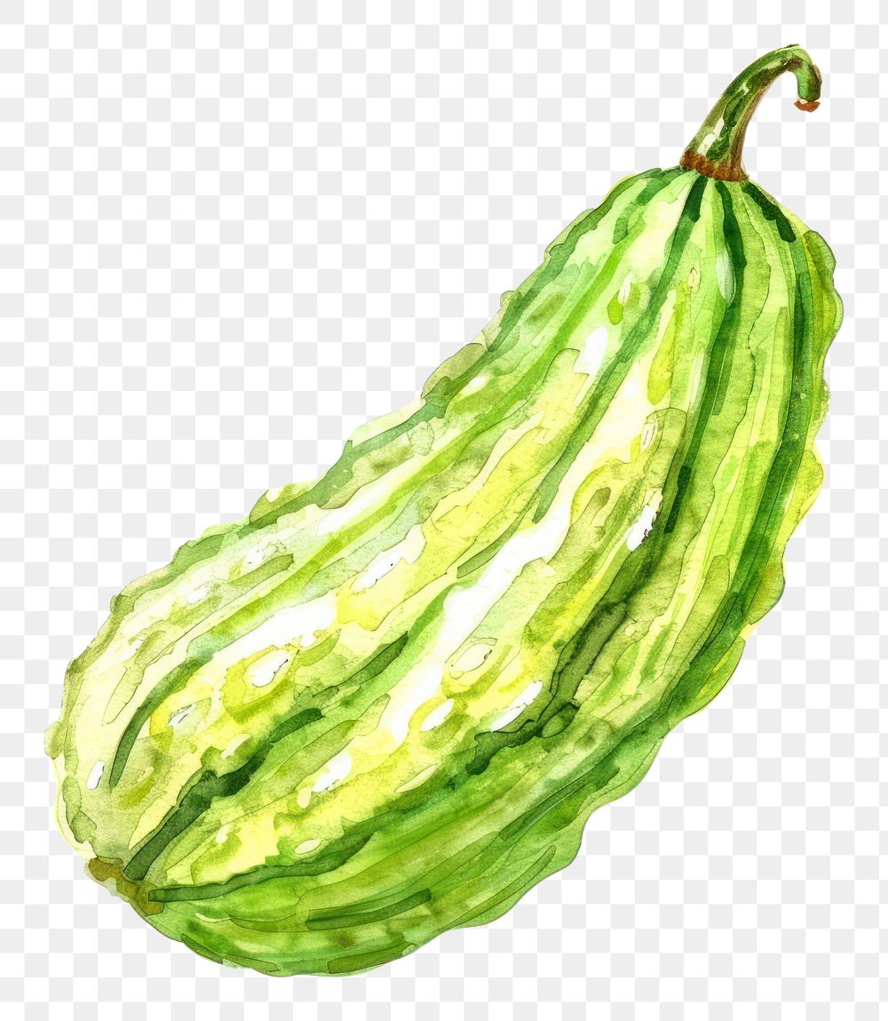 PNG An isolated fresh bitter melon illustration watercolor vegetable.