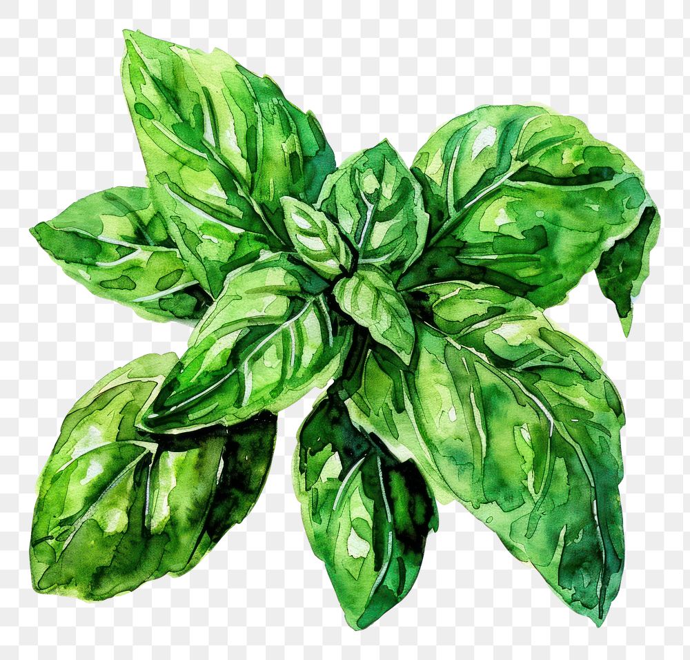 PNG An isolated fresh basil illustration watercolor vibrant.