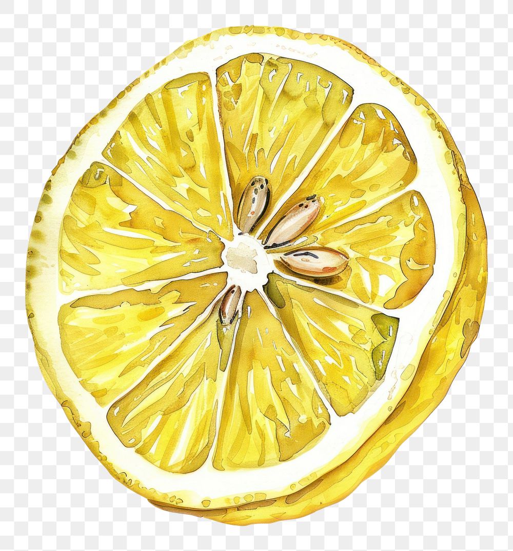 PNG An isolated fresh slice lemon illustration watercolor vibrant.