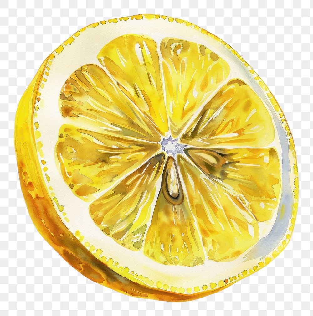 PNG An isolated fresh slice lemon illustration watercolor fruit.