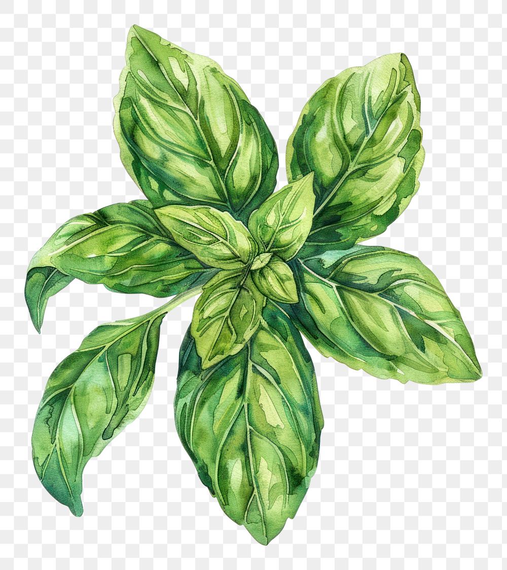 PNG An isolated fresh dry basil illustration watercolor vibrant.