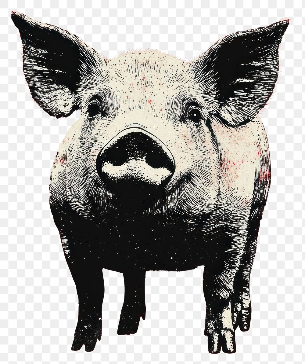 PNG An isolated black and white real pig illustration background animal.