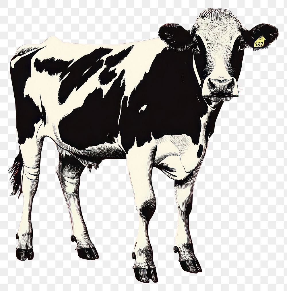 PNG An isolated black and white real cow illustration background animal.