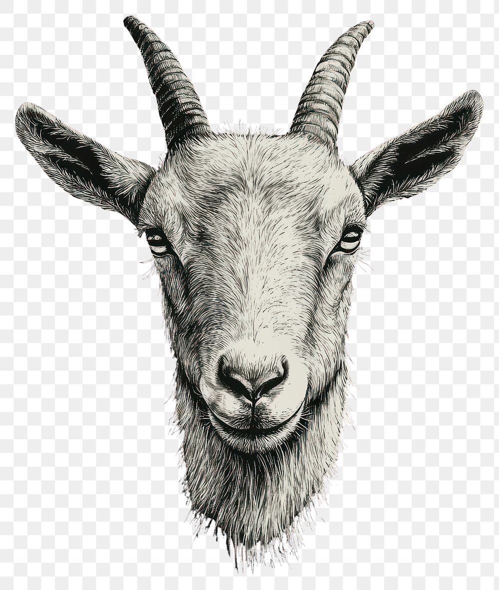 PNG An isolated black and white real goat illustration background wildlife.