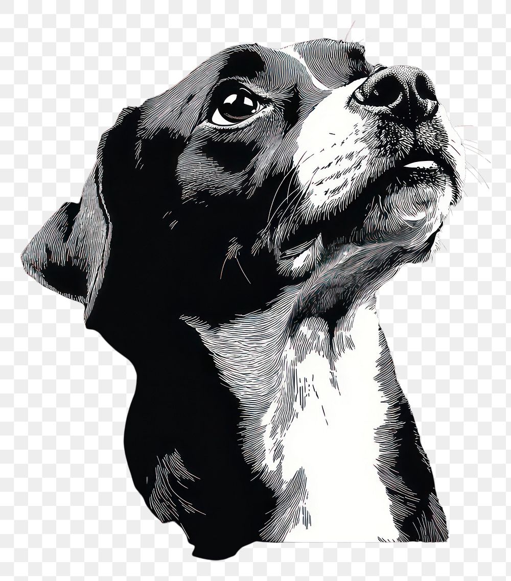 PNG An isolated black and white real dog illustration portrait animal.