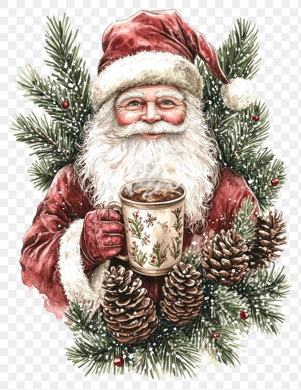 PNG Half-body Santa Claus christmas mug illustration.